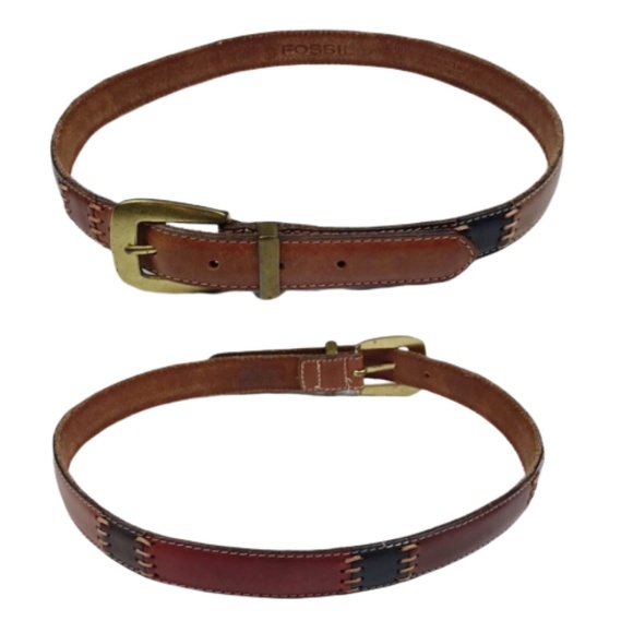 Fossil Tan Multi Color Patchwork Leather Belt - Picture 2 of 8
